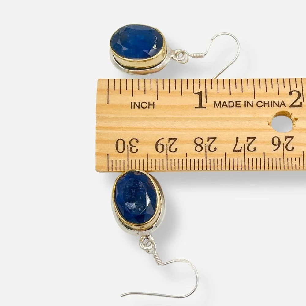 Sundance Catalog Sterling Silver Gold‎ Sapphire September Earrings Teo Tone